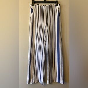 Chico's White Wide-Leg Pants with Blue Stripe Detail